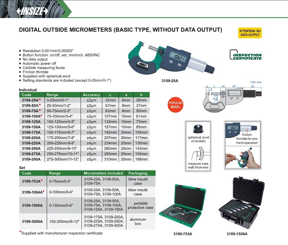 INSIZE Digital Outside Micrometer 3109-25A 1 INSIZE Digital Outside Micrometer 3109-25A IN BANGLADESH