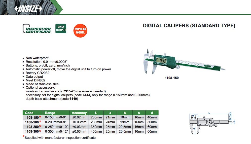 Insize Digital Slide Caliper, 0-150mm